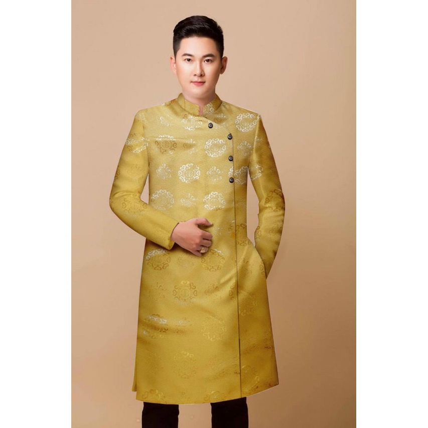 Gx 3- Áo Dài Nam GẤM  RỒNG KIM TUYẾN TAFFA CAO CẤP CỰC SANG