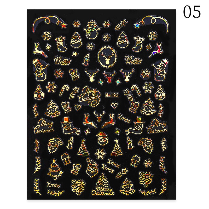 1 Tấm Miếng Dán Móng Tay 3D Họa Tiết Giáng Sinh