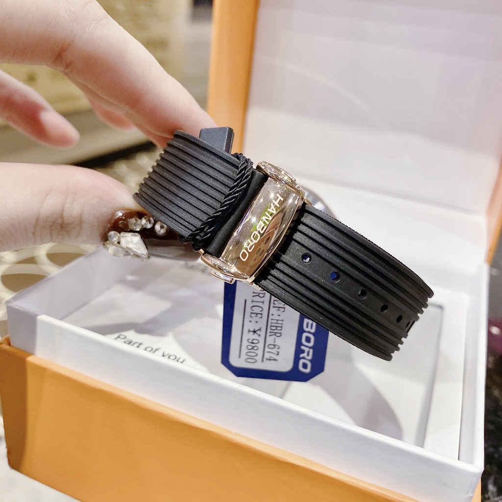 Đồng Hồ Nữ Hanboro HBR 674 Nạm Đá - Dây Cao Su , Máy Quartz - Pin , Size 36mm