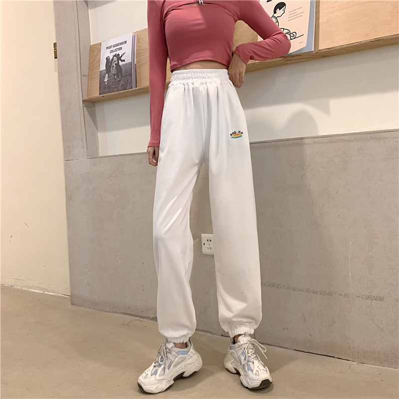 IELGY Quần Dài Thể Thao Lưng Cao Màu Đen Cỡ Lớn Phong Cách Hàn Quốc Thời Trang Cho Nữ