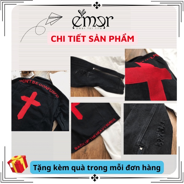 Áo Khoác Jean Nam Nữ Chữ Thập In Thêu Unisex Thời Trang Trung Hàn HÀNG QCCC Mẫu Mới Nhất J999