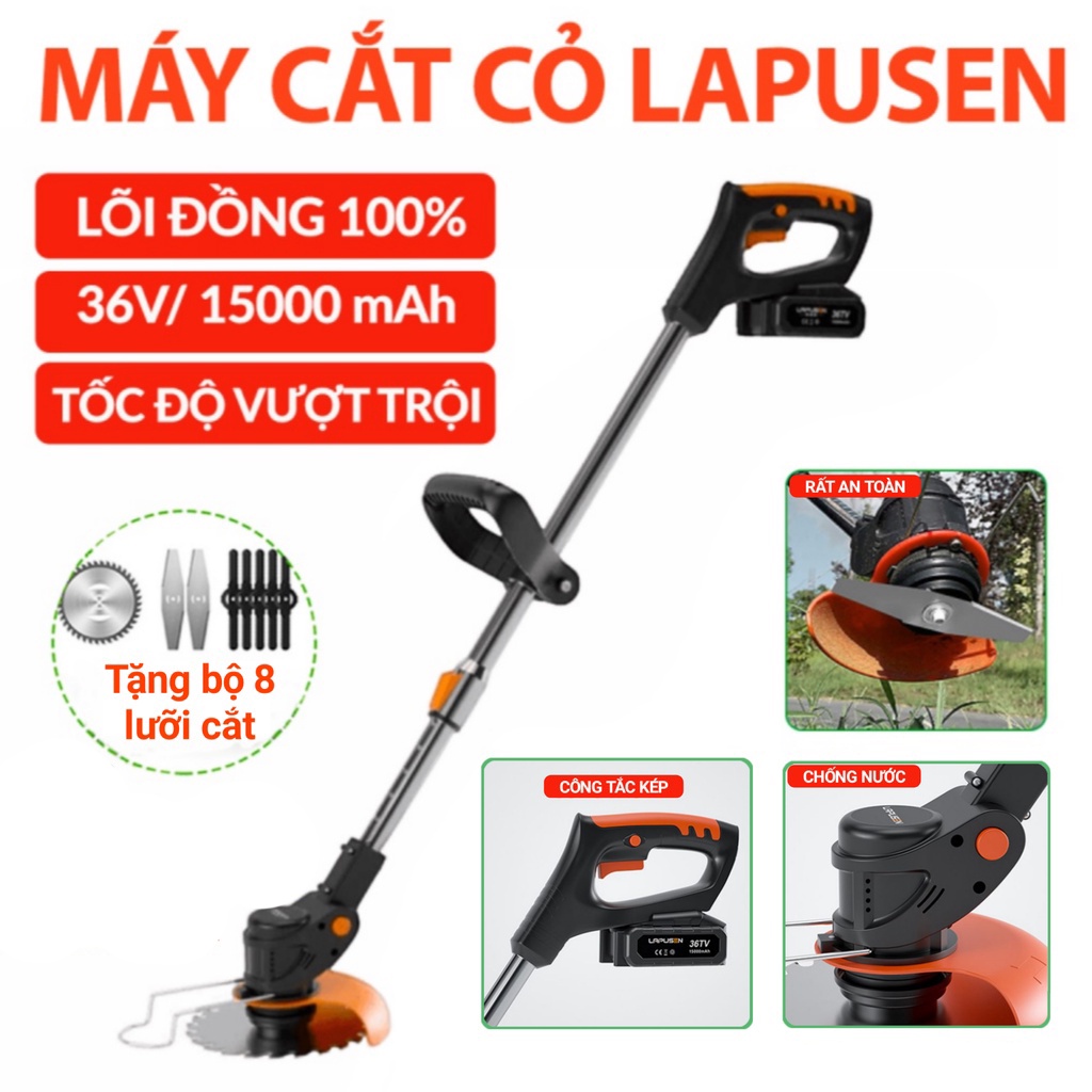 Máy cắt cỏ, tỉa cành cầm tay LAPUSEN pin khủng 15000mah, động cơ mạnh 1800w
