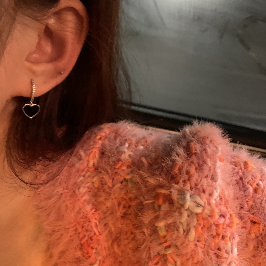 Bông Tai Hình Trái Tim Màu Đen Thời Trang 2022 Cho Nữ