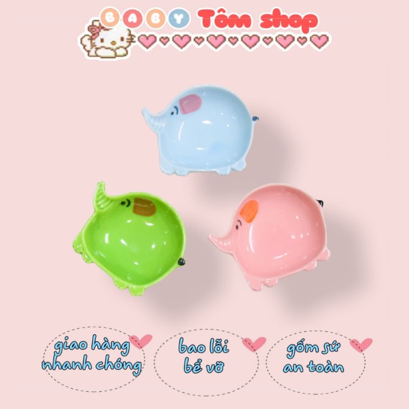 Đĩa gốm sứ cho bé ăn dặm hình Voi, Thỏ, dung tích 70ml,Baby Tôm