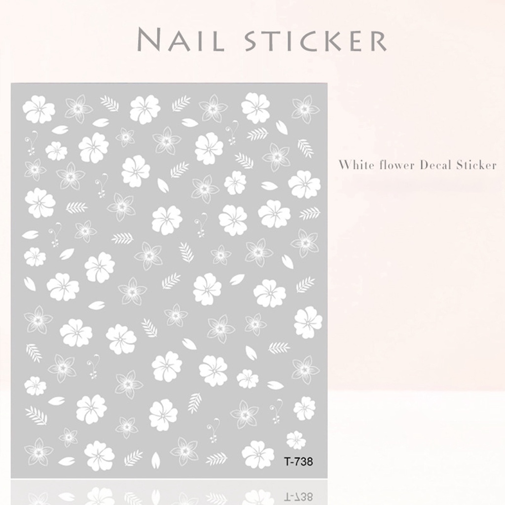 Miếng Dán Trang Trí Móng Tay 2D Tự Dính Hình Hoa Trắng Siêu Mỏng