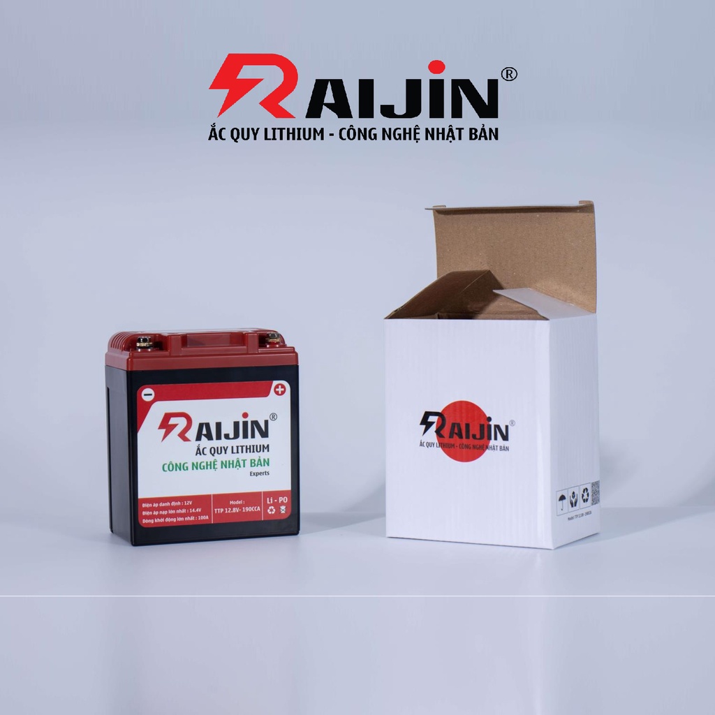 Bình ắc quy xe máy lithium RAIJIN Experts L công nghệ Nhật Bản điện áp 12v-7ah, chuyên dùng cho xe độ đèn dưới 150 Watt