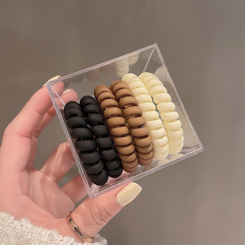 Set 6 Dây Buộc Tóc Lò Xo Dày Dặn Co Giãn Màu Trà Sữa