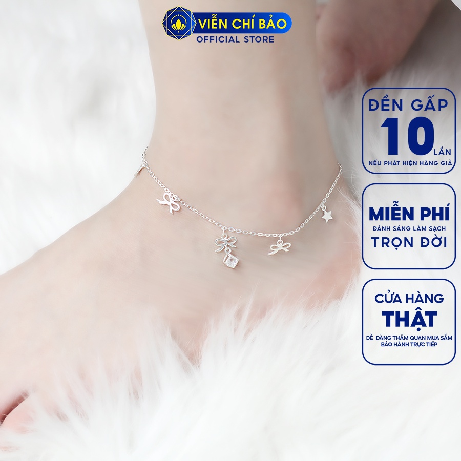 Lắc chân bạc nữ hình nơ khối lập phương chất liệu bạc 925 thời trang phụ kiện trang sức Viễn Chí Bảo L400725