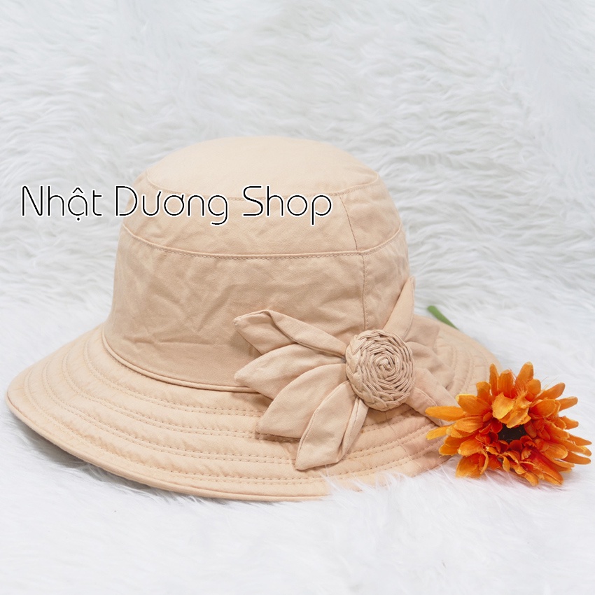Nón Bo nữ vành rộng 7cm, hoa 8 cánh, nhị to - chất liệu vải cotton đẹp thích hợp cho chị em phụ nữ.