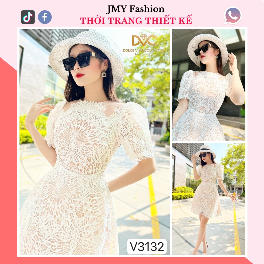 váy trắng thiết kế ren hoa nổi dáng A xoè sang chảnh - DVC&ACC