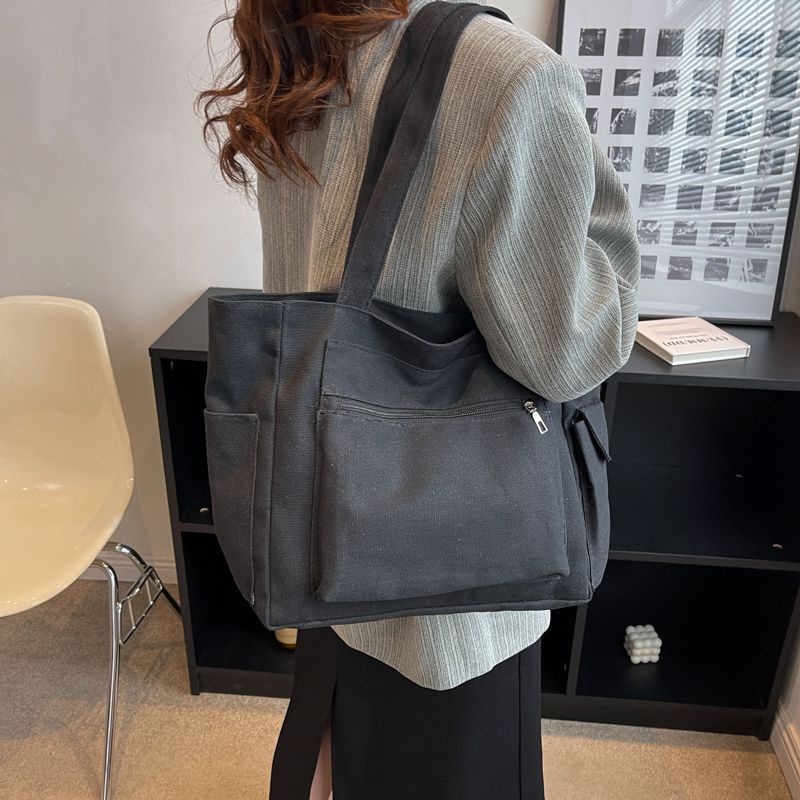 Túi Xách Canvas Màu Sắc Đơn Giản Sức Chứa Lớn Thời Trang Theo Phong Cách Nhật Bản