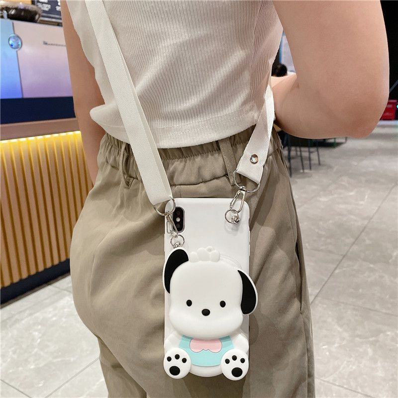 Ốp Điện Thoại TPU Mềm Kiêm Ví Hình Cún Pochacco 3D Cho iPhone 6 6S 7 8 14 Plus X XS XR 12 13 Mini 11 Pro MAX