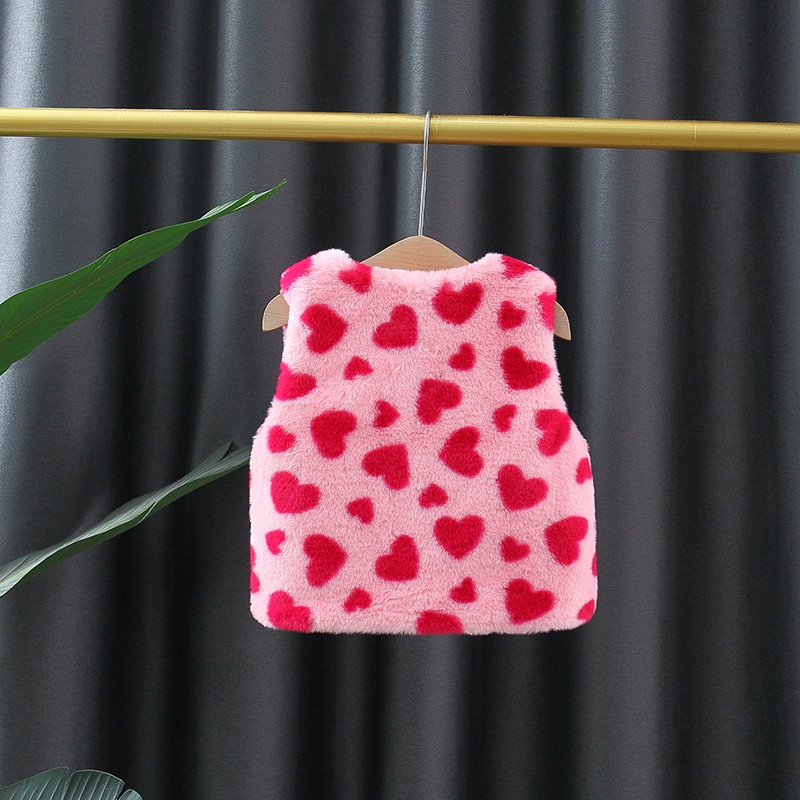 Áo Khoác Bông Dày Không Tay Giữ Ấm Thoải Mái Đính Nơ In Họa Tiết Trái Tim Dành Cho Bé Gái 0-3 Tuổi