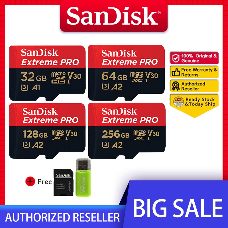SANDISK Thẻ Nhớ MicroSD Extreme PRO 32GB 64GB 128GB 256GB UHS-I C10 V30 U3 A2 Và Phụ Kiện