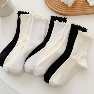 Tất cao cổ viền bèo 3 màu basic