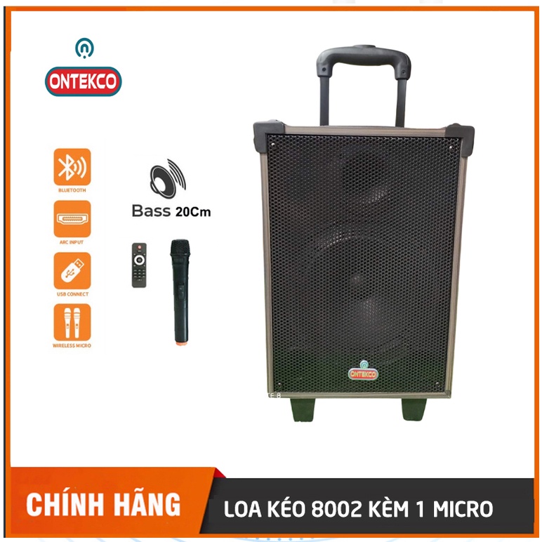 Loa kéo bluetooth Ontekco 8001 bass 20 di động Tặng kèm 1 mic không dây,Thùng gỗ cao cấp - Bảo hành 12 tháng chính hãng