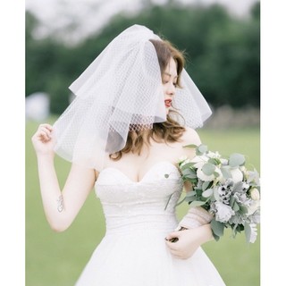 Lúp voan cô dâu lưới mắt cáo dáng ngắn