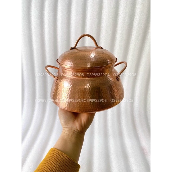 Niêu đồng đỏ quả bưởi cao 15 cm ngang 20 cm miệng 18 cm cao đến miệng 11 cm nặng 1 kg