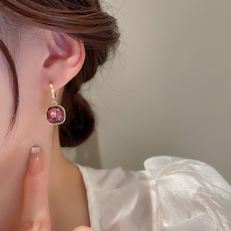 Khuyên Tai Khóa Vuông Màu Tím Thời Trang 2022 Cho Nữ