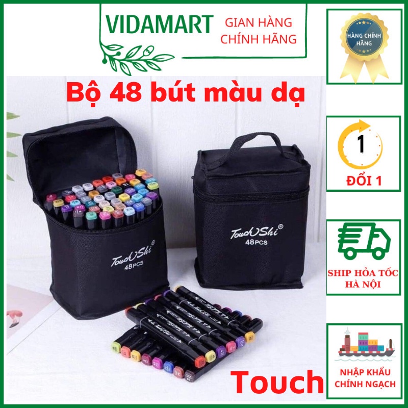 Bút Màu Dạ Marker 48ct Chuyên Nghiệp Touch Kèm Túi Vải Họa Cụ Vẽ Tranh Cao Cấp , Bút Dạ kèm túi ( vidamart)
