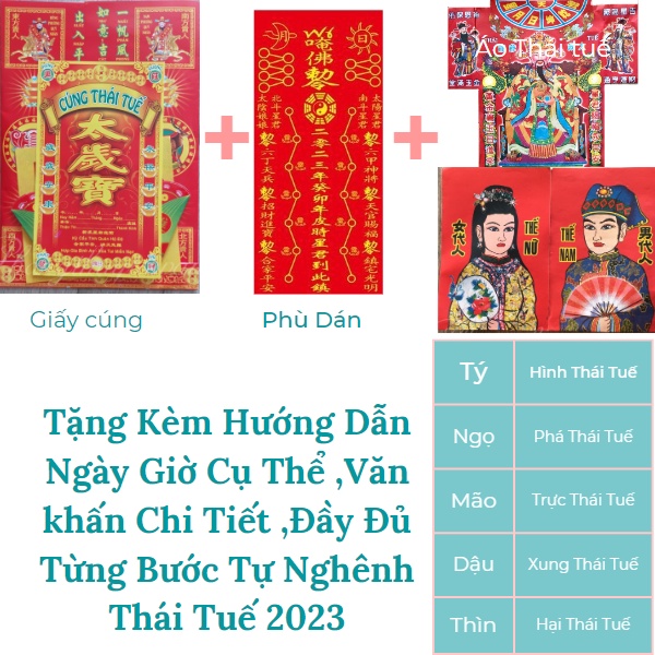 Giấy cúng THÁI TUẾ 2023(Đủ Bộ kèm Áo,Giấy Thế..) kèm Hướng dẫn Chi tiết-Quý Mão
