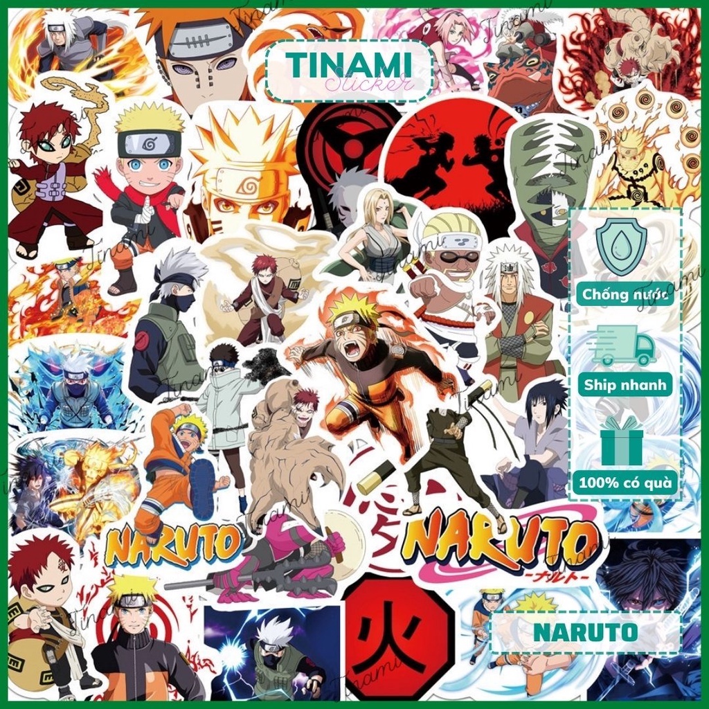 50 Sticker Naruto hình dán chống nước Sticker to rõ sắc nét làm quà trang trí phòng dán mũ bảo hiểm Tinami NARUTO003