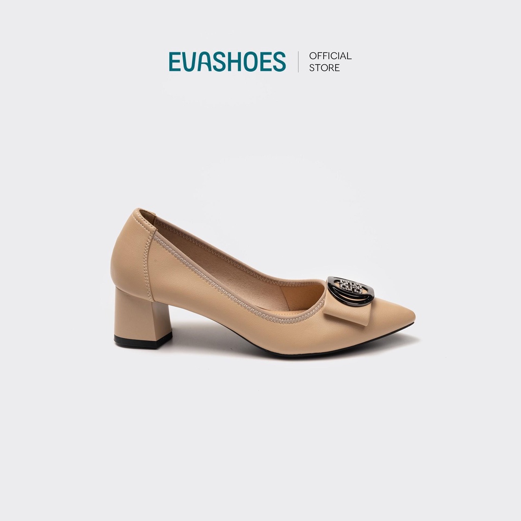 Giày Cao Gót Da Lì Mũi Nhọn Đính Đá Gót Vuông 5cm EVASHOES - EVA8804