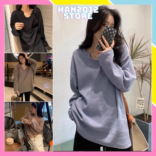 Áo len mỏng cổ U chất xốp tổ ong, Áo Thun Nữ Tay Dài Form Rộng Cổ giọt lệ
