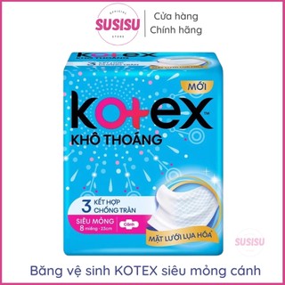 Băng vệ sinh Kotex khô thoáng siêu mỏng cánh 8 miếng|BVS kháng khuẩn KOTEX