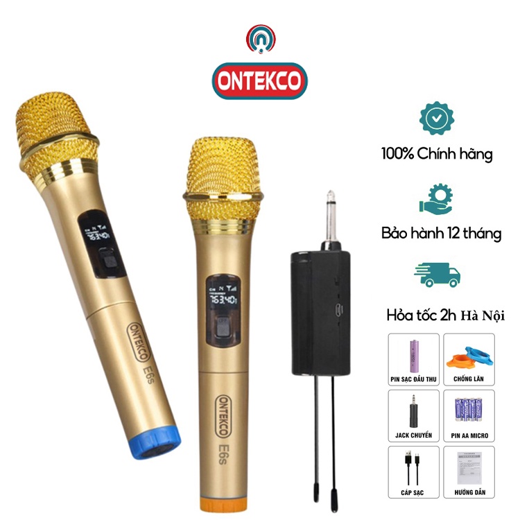 Micro karaoke ONTEKCO E6S thuộc dòng micro không dây công nghệ mới nhất hát chuyên nghiệp