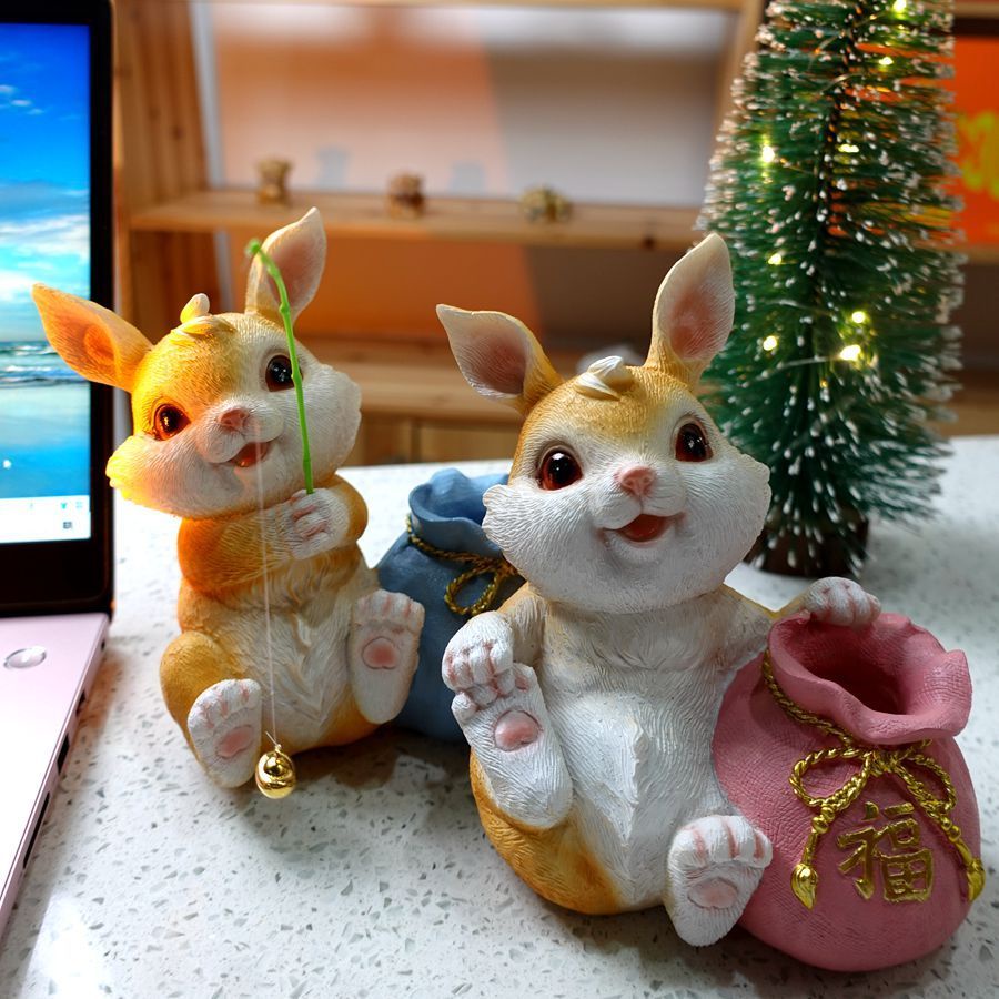 Tượng Thỏ Năm Mới Kỉ Niệm Trang Trí Bàn Làm Việc f gold ing10.25