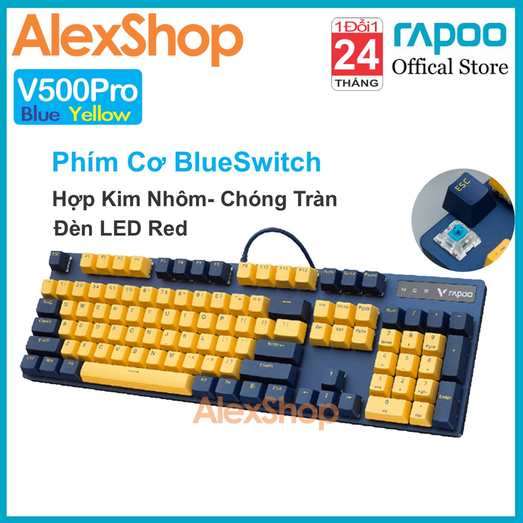 Rapoo V500 Pro Blue Yellow Bàn Phím Cơ Gaming Blue Switch - Bh 2 Năm 1 Đổi 1