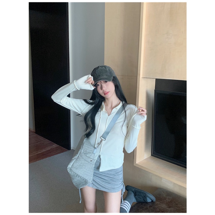 Áo Thun Tay Dài Màu Trơn Thiết Kế Xẻ Quyến Rũ