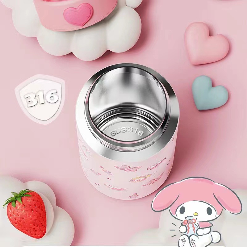 SANRIO Bình Nước Giữ Nhiệt Bằng Thép Không Gỉ 316 Họa Tiết Hoạt Hình Dễ Thương Cho Học Sinh