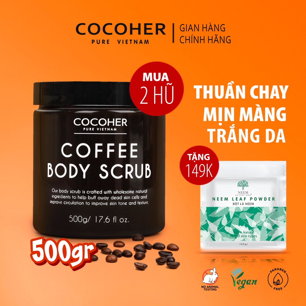 Tẩy tế bào chết trắng da cà phê hữu cơ 500gr COCOHER