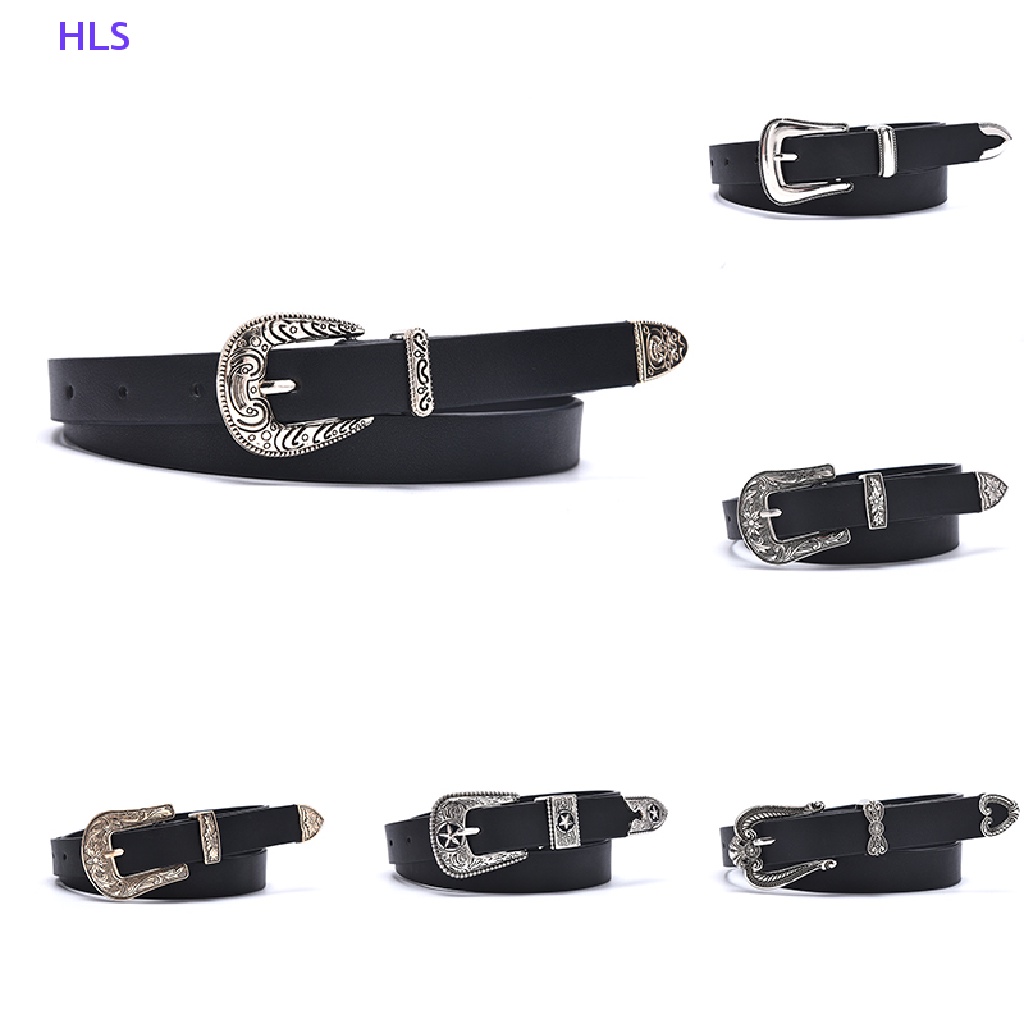 Thắt Lưng Da Màu Đen Khóa Hình Trái Tim Khắc Họa Tiết Cổ Điển Thời Trang Cho Nữ