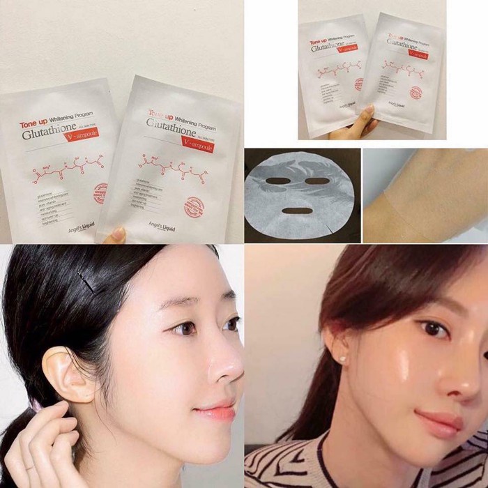 Mặt nạ dưỡng trắng, mờ thâm, làm đều màu da Angel Liquid Tone up Whitening Program Glutathione V-Ampoule Mask 25g