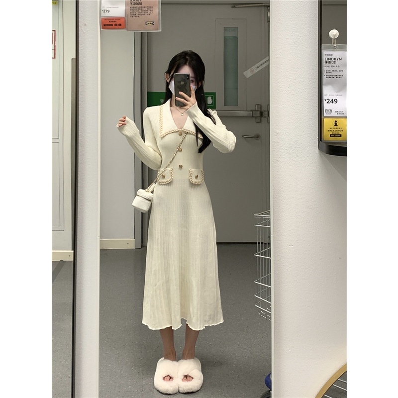 Đầm sweater Dệt Kim Tay Dài Ôm Eo Kiểu Pháp Thời Trang Thu Đông 2022