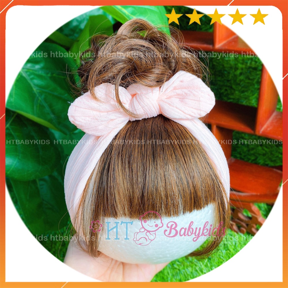 Turban Tóc Giả Búi 1 Chỏm Nơ Thỏ Hồng Cúc Cho Bé Gái