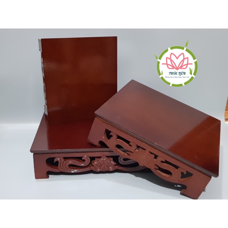 ĐÔN GỖ HÌNH CHỮ NHẬT KHẮC HOA SEN ĐẶT TƯỢNG THỜ, CHẬU CÂY BONSAI