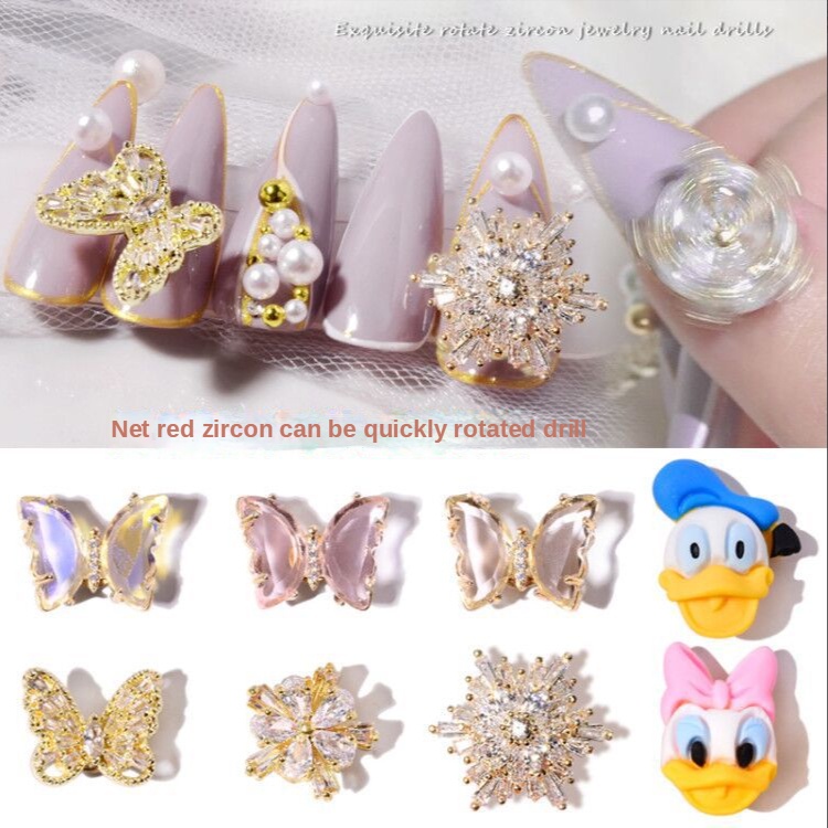 Phụ kiện làm móng ba chiều có thể xoay / đồ trang trí hoạt hình dễ thương / Trang sức móng bướm
