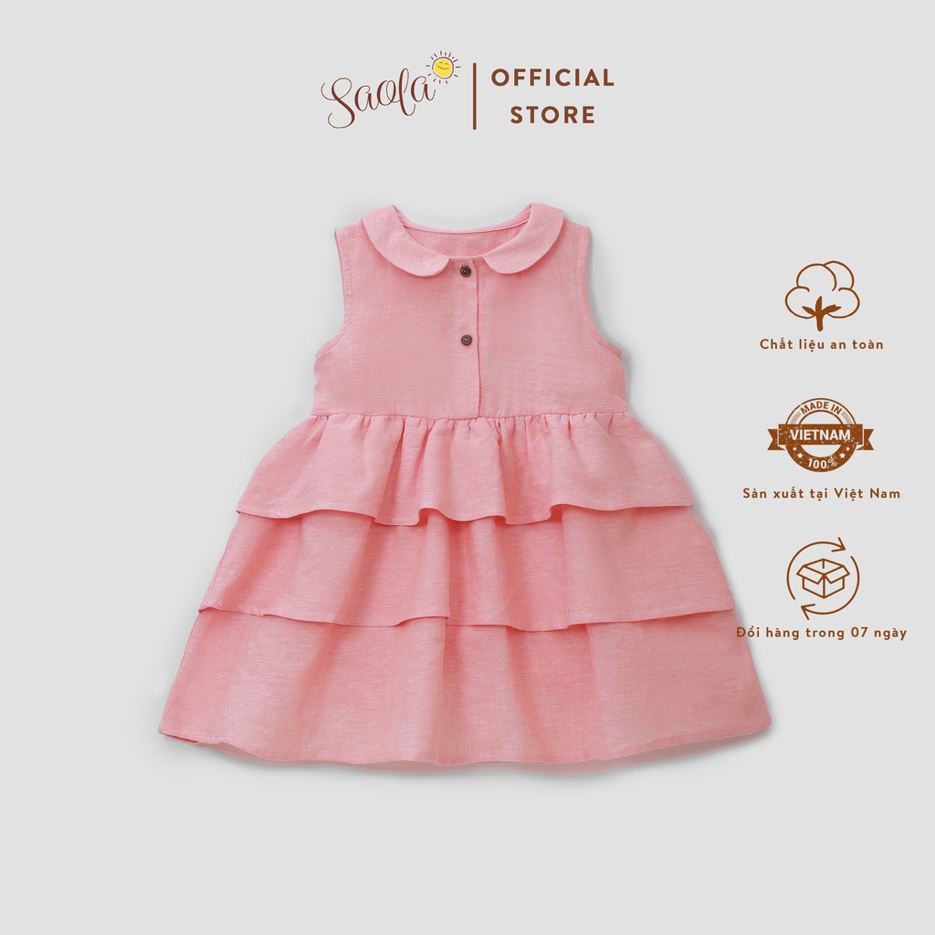 Đầm Bé Gái Tùng Xòe Ba Tầng Cổ Lá Sen Chất Liệu Linen Cao Cấp - KATERINA DRESS - DRL019 - SAOLA KIDS CLOTHING