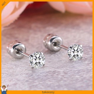 Bông Tai Thép Titan Đính Đá Zircon Tròn Thời Trang Cho Nam Và Nữ