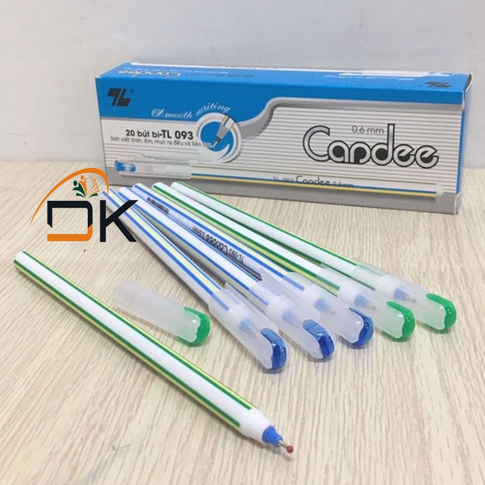Bút bi Thiên Long 093/Bút nến Candee TL-093 DKVPP.Store, Bút viết êm trơn ngòi 0,6mm màu Xanh/Đen