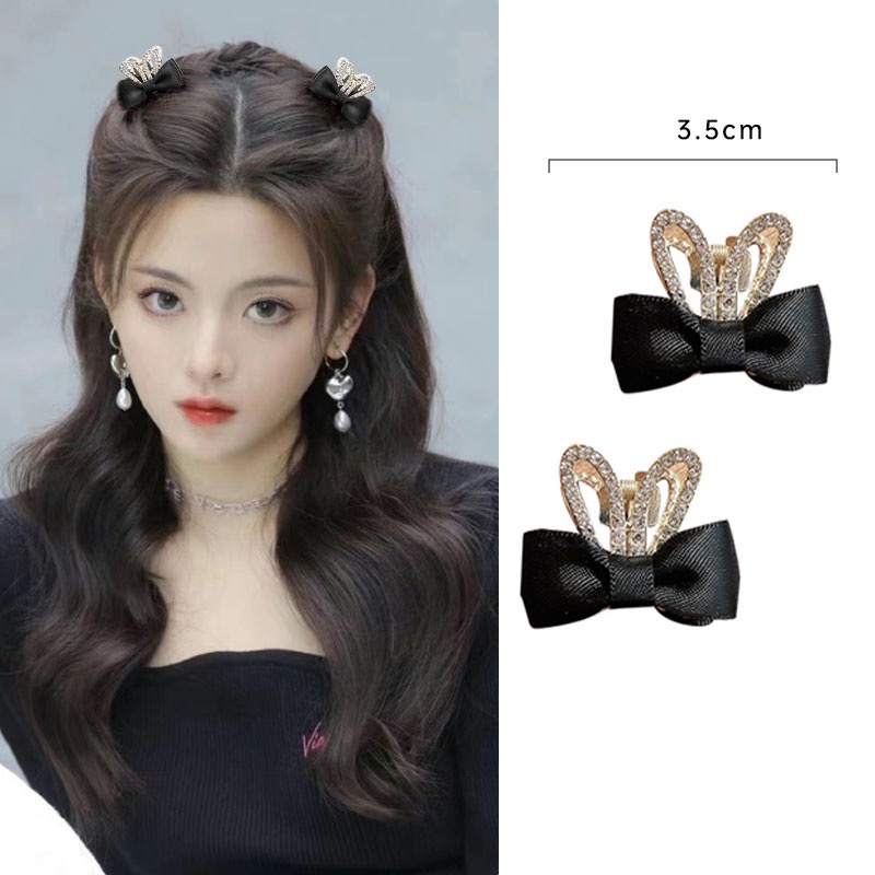 【qiaozhi】Kẹp Tóc Nơ Hai Mặt Cỡ Nhỏ Họa Tiết Thỏ Đáng Yêu Thời Trang Cao Cấp Cho Nữ