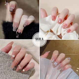 𝚂𝚒𝚕𝚋𝚒 𝙰 Bộ 24 Móng Tay Giả Gắn Đá Tặng Kèm Keo, Dũa