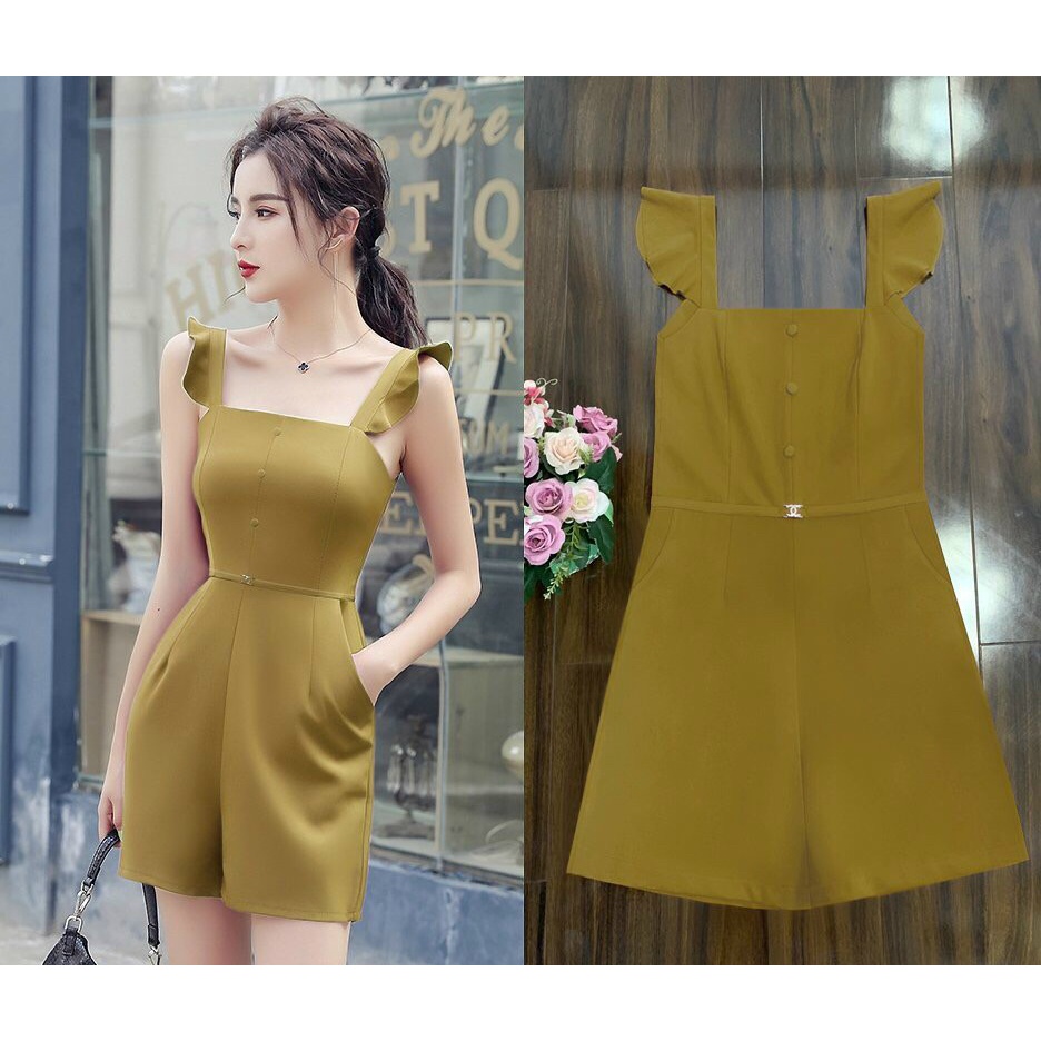 Jumpsuit ngắn 🌸FREESHIP🌸 Jum 2 dây bèo bản to dây kéo lưng, kèm belt xinh xắn TJ1195