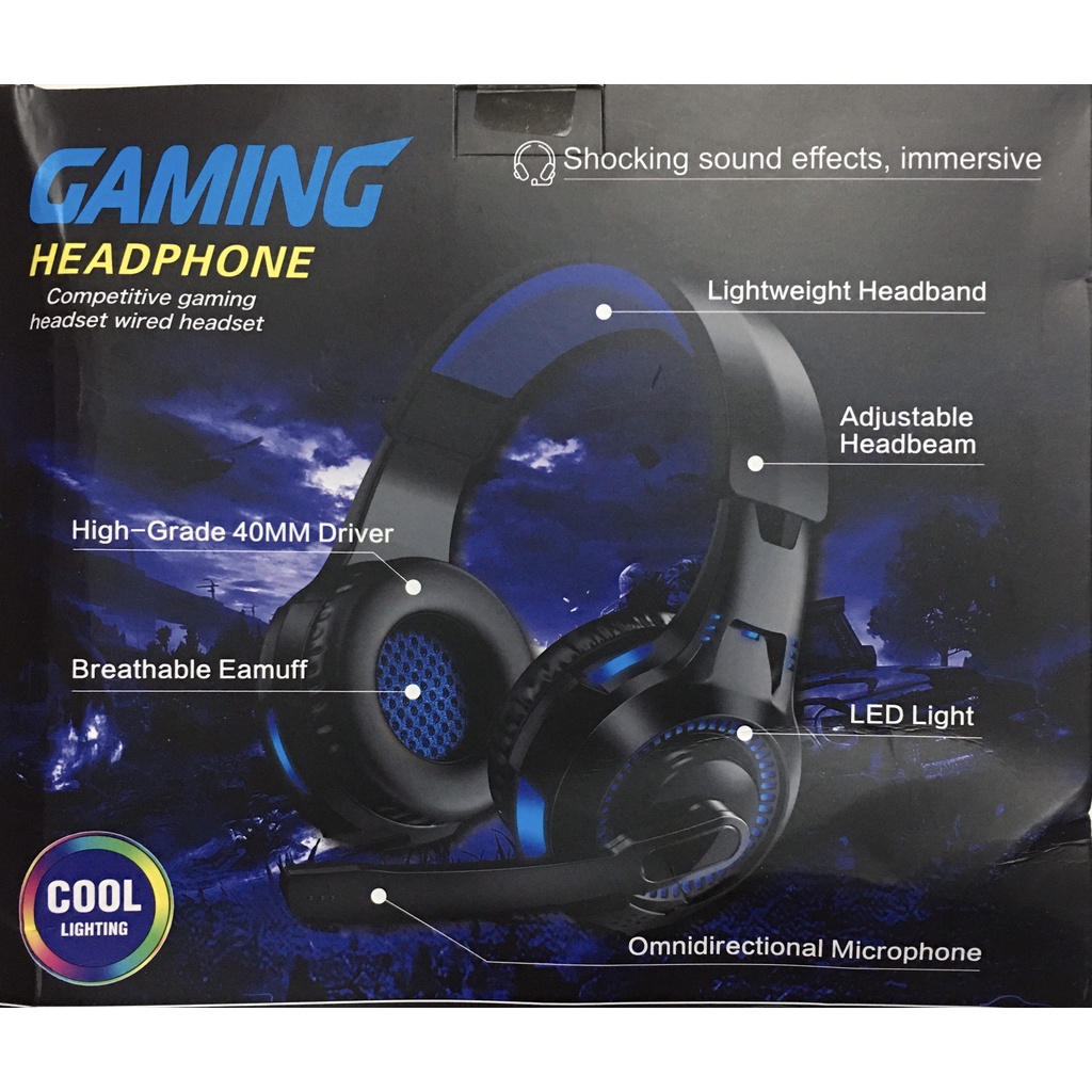 Tai nghe chụp tai có dây KAKUSIGA có Mic có Đèn RGB/ LED dùng cho gam thủ cho Máy tính/ PC/ Laptop- Gaming Headphones
