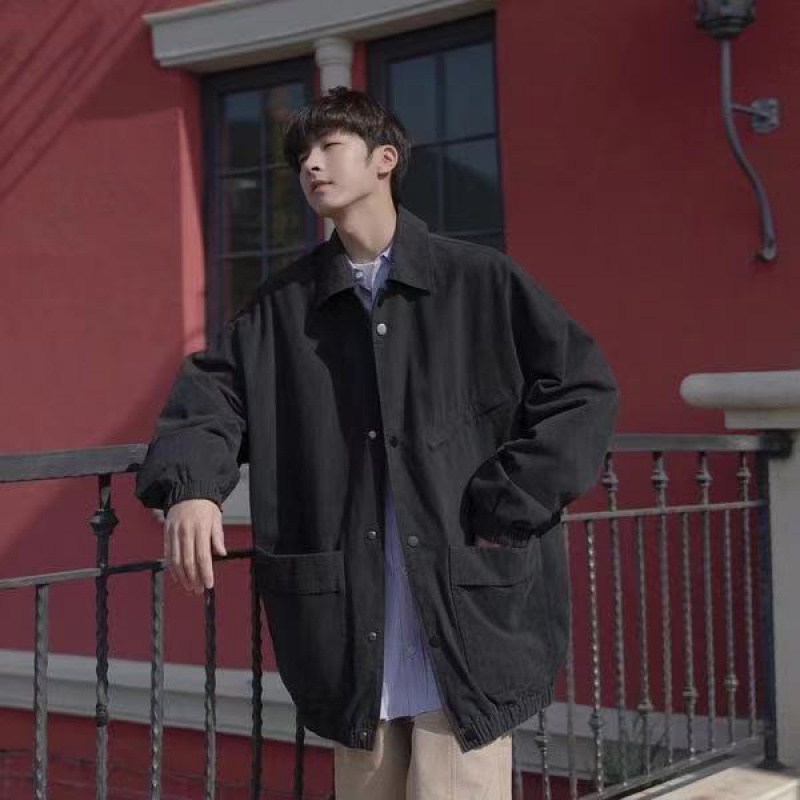 Áo Khoác Dáng Rộng Phối Túi Lớn Thời Trang Xuân Thu Cho Nam Và Nữ