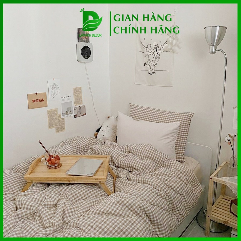 Bộ chăn ga gối mẫu Sọc Caro Nâu Be Cotton Poly LAXANHDECOR đủ size 4 món, 3 món miễn phí bo chun M2 M4 M6 M8 2m2